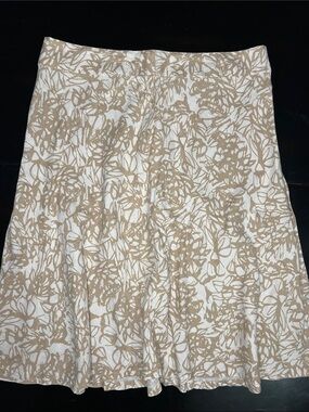 Merona Beige and White Floral A-Line 100% linen with Skirt